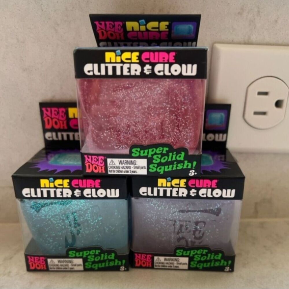 NeeDoh Nice Cube  Glitter & glow Bundle pf 3- Pink, Purple & Blue Sensory Toy